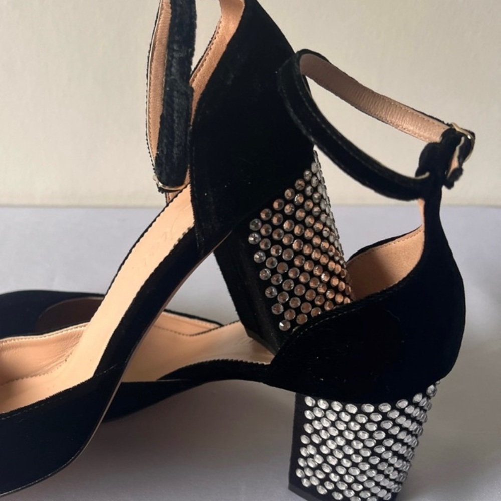 J.Crew Maisie Black Crystal Studded Velvet Heels - Picture 10 of 12